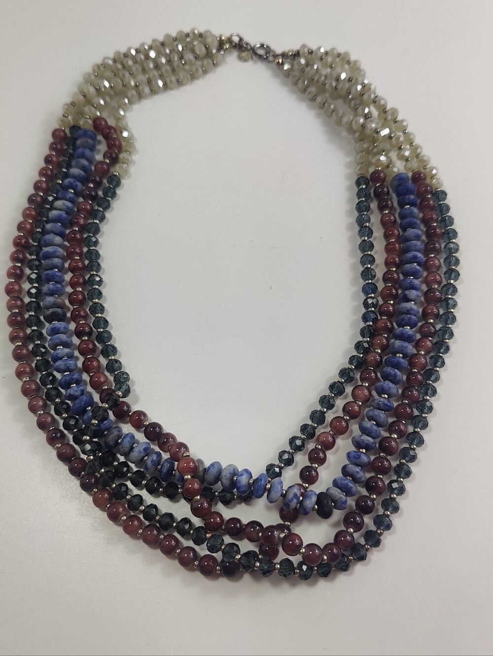 LOFT Multi Strand Beaded Necklace 42" Long Layered Statement Necklace Blue